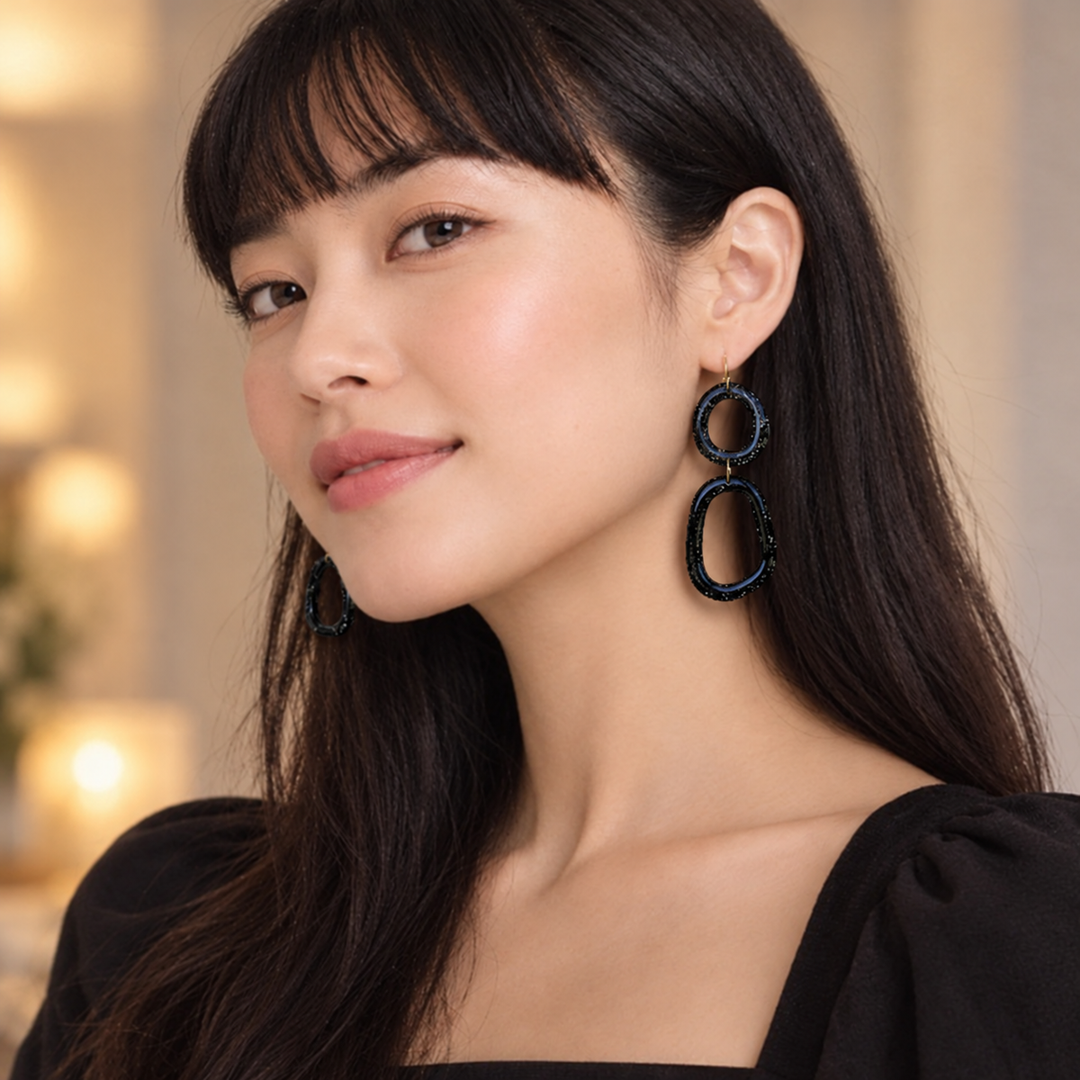 Aria Black Glitter Earrings