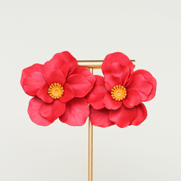 Scarlet Red Flower Studs
