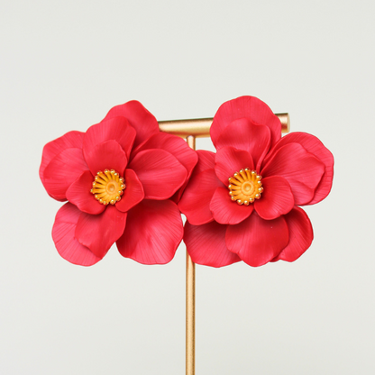 Scarlet Red Flower Studs